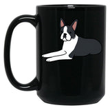 Cute Boston Terrier Illustration Black Coffee Mug, Gift Coffee Mug