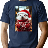 Cute Christmas Hedgehog Funny Retro Animal Photo T-Shirt - Navy