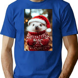 Cute Christmas Hedgehog Funny Retro Animal Photo T-Shirt - Blue