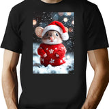 Cute Christmas Mouse Funny Retro Animal Photo T-Shirt - Black