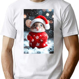 Cute Christmas Mouse Funny Retro Animal Photo T-Shirt - White