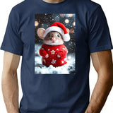Cute Christmas Mouse Funny Retro Animal Photo T-Shirt - Navy