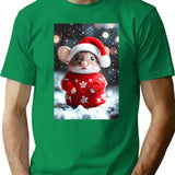 Cute Christmas Mouse Funny Retro Animal Photo T-Shirt - Green
