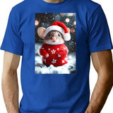 Cute Christmas Mouse Funny Retro Animal Photo T-Shirt - Blue