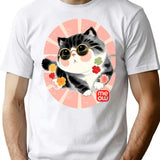 Cute Kitten Wear Sunglasses T-Shirt - Retro Graphic Tee for Men & Women - White