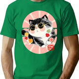 Cute Kitten Wear Sunglasses T-Shirt - Retro Graphic Tee for Men & Women - Green