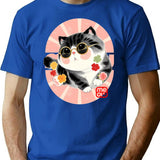 Cute Kitten Wear Sunglasses T-Shirt - Retro Graphic Tee for Men & Women - Blue