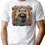 Cute Raccoon Vintage Illustration T-Shirt - Retro Graphic Casual Tee - White