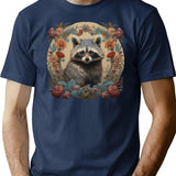 Cute Raccoon Vintage Illustration T-Shirt - Retro Graphic Casual Tee - Navy