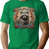 Cute Raccoon Vintage Illustration T-Shirt - Retro Graphic Casual Tee - Green