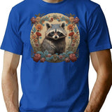Cute Raccoon Vintage Illustration T-Shirt - Retro Graphic Casual Tee - Blue