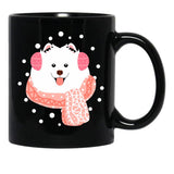 Cute Samoyed Dog In Snow Black Coffee Mug, Gift Coffee Mug - Black