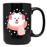 Cute Samoyed Dog In Snow Black Coffee Mug, Gift Coffee Mug - Black