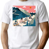 Cycling Race Vintage Art T-Shirt - Retro Graphic Casual Tee - White