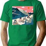 Cycling Race Vintage Art T-Shirt - Retro Graphic Casual Tee - Green