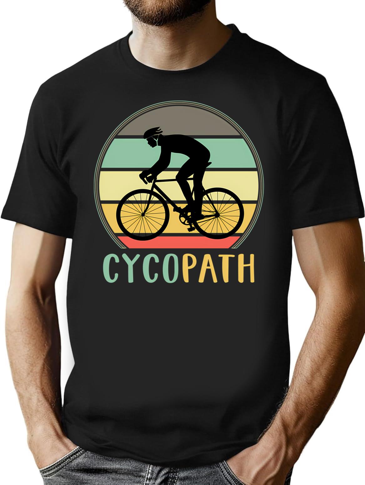 Cycopath - Funny Cycling Lover Pun Vintage Retro Sunset T-Shirt - Black