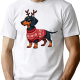 Dachshund In Rudolph Costume Cozy Christmas Sweater Design T-Shirt - White