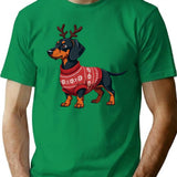 Dachshund In Rudolph Costume Cozy Christmas Sweater Design T-Shirt - Green