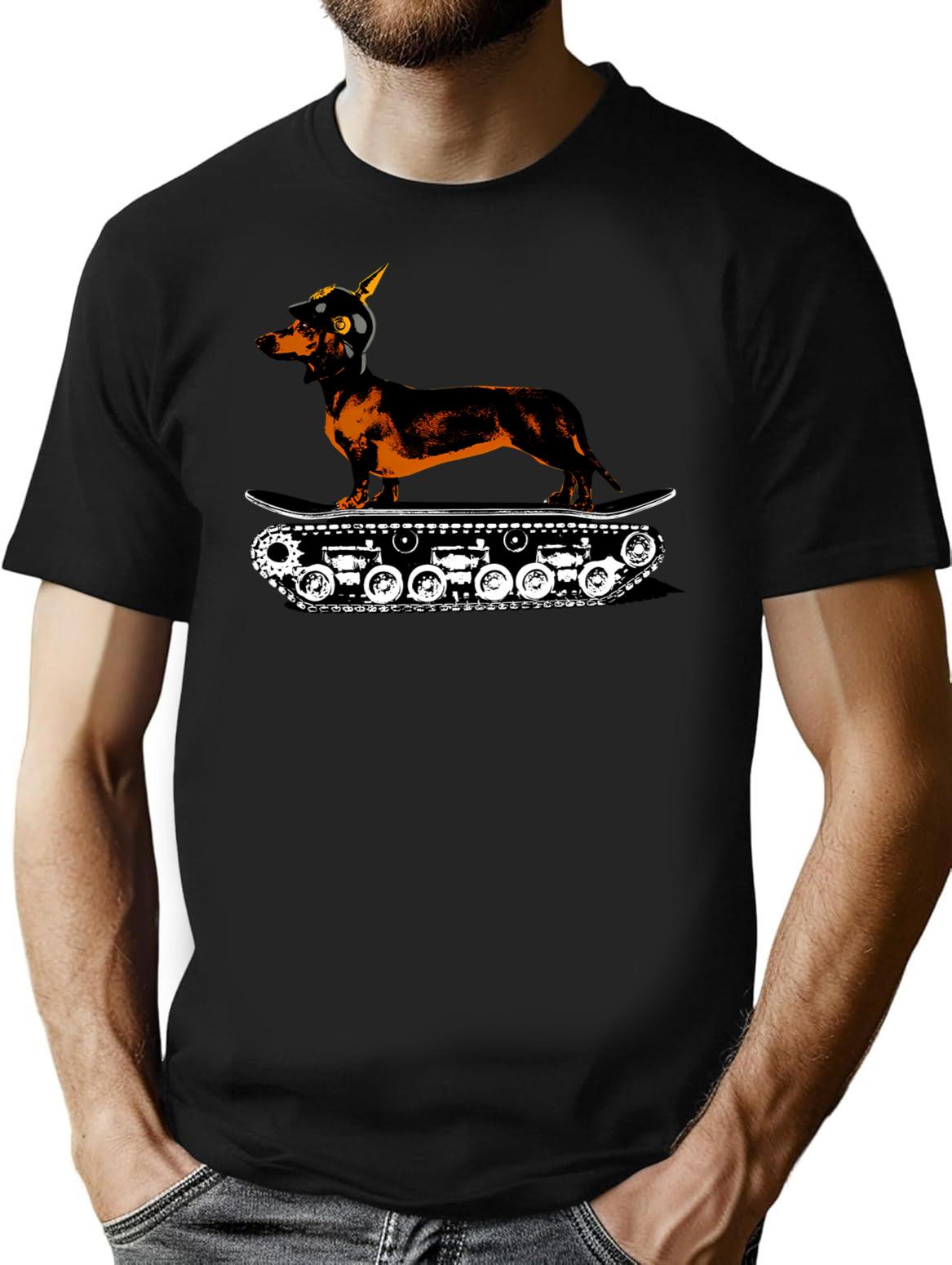 Dachshund Tank Commander T-Shirt - Retro Graphic Tee for Men & Women - Black