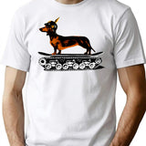Dachshund Tank Commander T-Shirt - Retro Graphic Tee for Men & Women - White