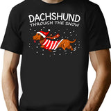 Dachshund Through The Snow Funny Dog Christmas T-Shirt - Black