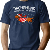 Dachshund Through The Snow Funny Dog Christmas T-Shirt - Navy