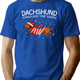 Dachshund Through The Snow Funny Dog Christmas T-Shirt - Blue