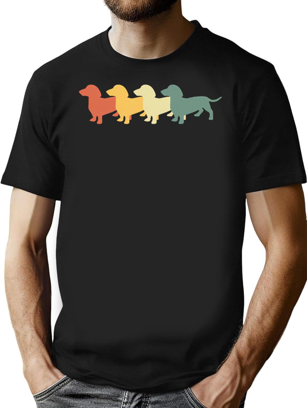 Dachshund Vintage Retro Gift T-Shirt - Retro Graphic Casual Tee - Black