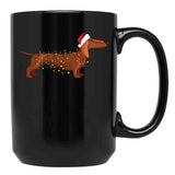 Dachshund Wiener Dog Christmas Light Black Coffee Mug, Gift Coffee Mug - Black