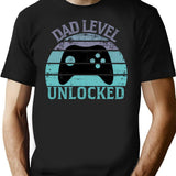 Dad Level Unlocked T-Shirt - Retro Graphic Tee for Men & Women - Black