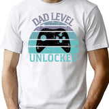 Dad Level Unlocked T-Shirt - Retro Graphic Tee for Men & Women - White