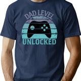 Dad Level Unlocked T-Shirt - Retro Graphic Tee for Men & Women - Navy