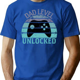 Dad Level Unlocked T-Shirt - Retro Graphic Tee for Men & Women - Blue