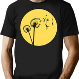 Dandylion Flight - Reversed Circular T-Shirt - Retro Graphic Tee for Men & Women - Black