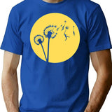Dandylion Flight - Reversed Circular T-Shirt - Retro Graphic Tee for Men & Women - Blue