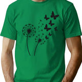 Dandylion Flight With Butterflies T-Shirt - Retro Graphic Tee for Men & Women - Green