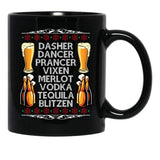 Dasher Vodka Blitzen Alcohol Reindeer Funny Christmas Meme Pullover Black Coffee Mug, Gift Coffee Mug - Black