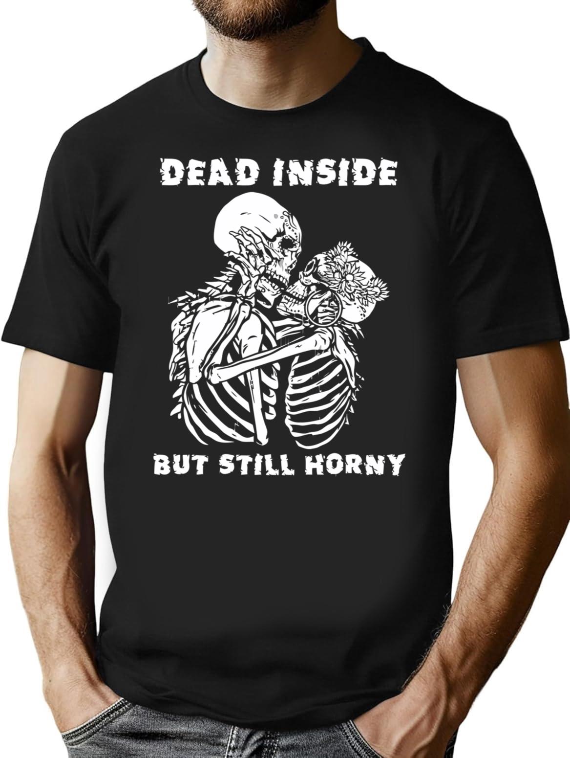 Dead Inside But Still Horny Funny Vintage Skeleton Valentine T-shirt - Black