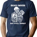 Dead Inside But Still Horny Funny Vintage Skeleton Valentine T-shirt - Navy