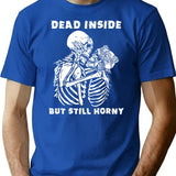 Dead Inside But Still Horny Funny Vintage Skeleton Valentine T-shirt - Blue