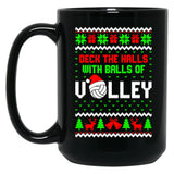 Deck The Halls With Balls Of Volley Funny Holiday Black Coffee Mug, Gift Coffee Mug