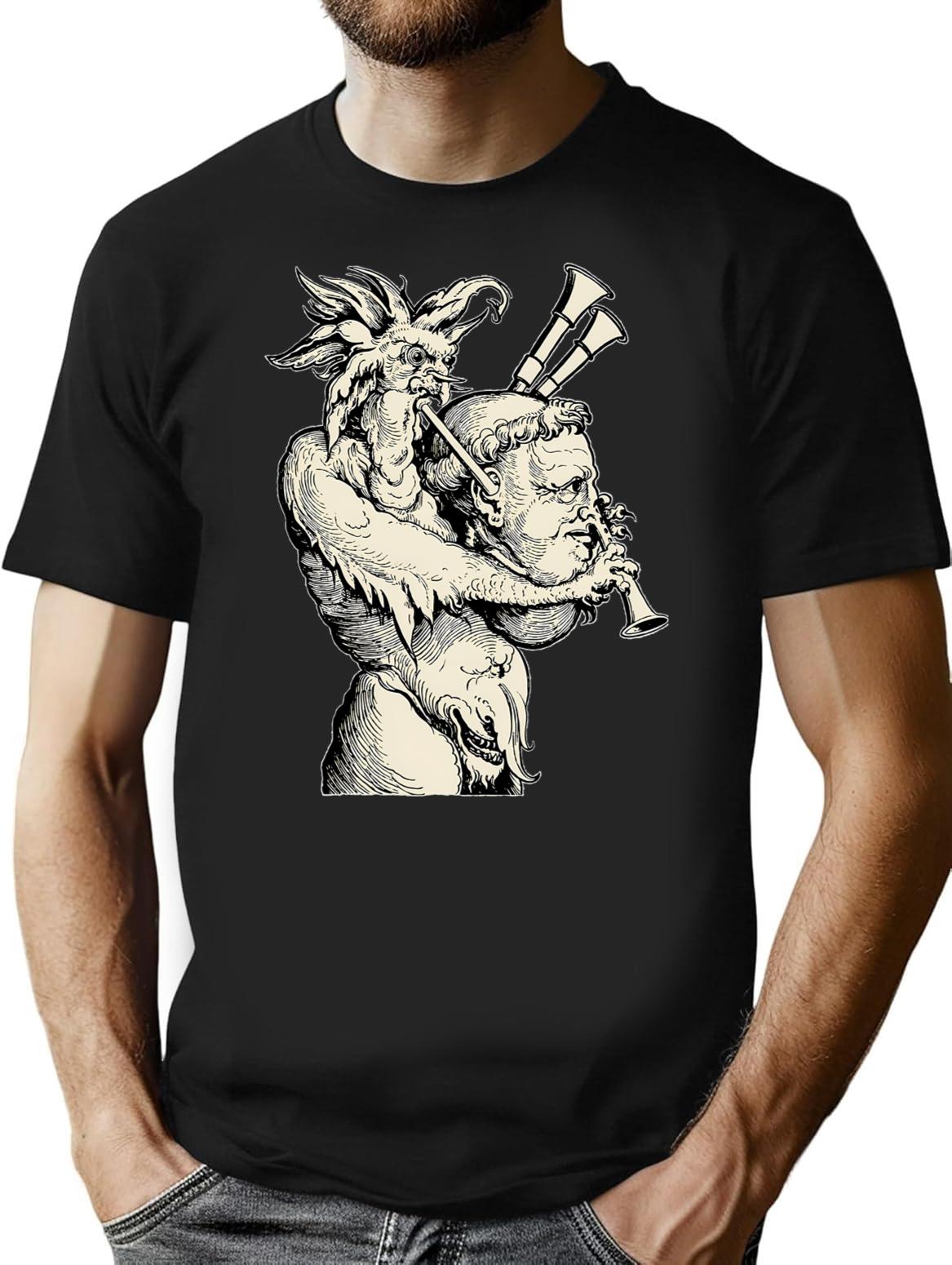 Devil With The Bagpipes T-Shirt - Retro Graphic Tee for Men & Women - Black