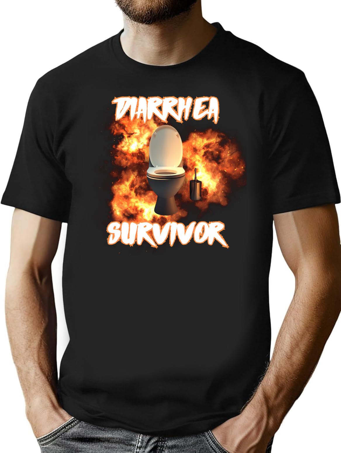 Diarrhea Survivor T-shirt - Retro Graphic Tee for Men & Women - Black
