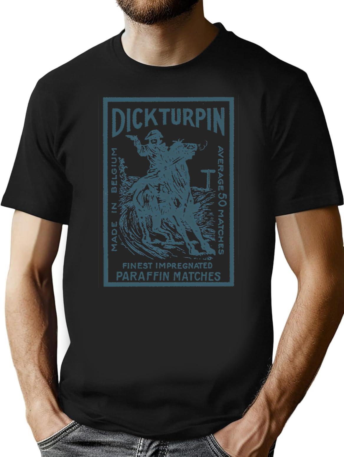 Dick Turpin Vintage Matchbox Design T-Shirt - Retro Graphic Casual Tee - Black