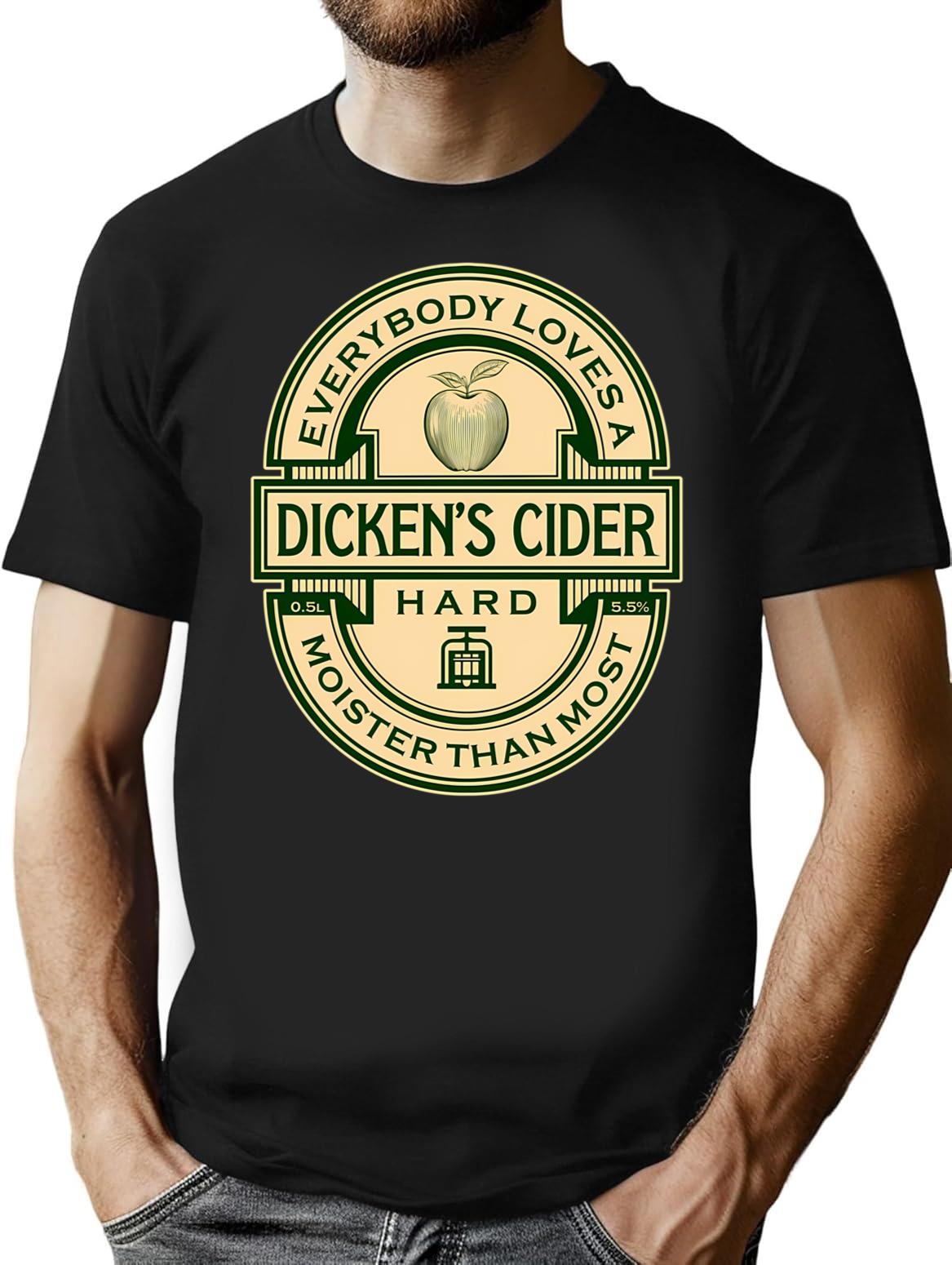 Dicken's Cider Label T-Shirt - Retro Graphic Tee for Men & Women - Black