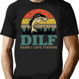 Dilf Damn I Love Fishing Retro Vintage Sunset Funny Fishing Gift (1) T-Shirt - Black