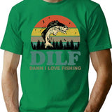 Dilf Damn I Love Fishing Retro Vintage Sunset Funny Fishing Gift (1) T-Shirt - Green