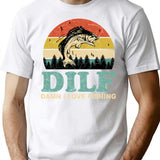 Dilf Damn I Love Fishing Retro Vintage Sunset Funny Fishing Gift T-Shirt - White
