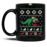 Dinosaur Ugly Christmas Sweater - Funny Christmas Gift Black Coffee Mug, Gift Coffee Mug
