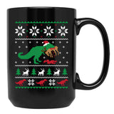 Dinosaur Ugly Christmas Sweater - Funny Christmas Gift Black Coffee Mug, Gift Coffee Mug - Black